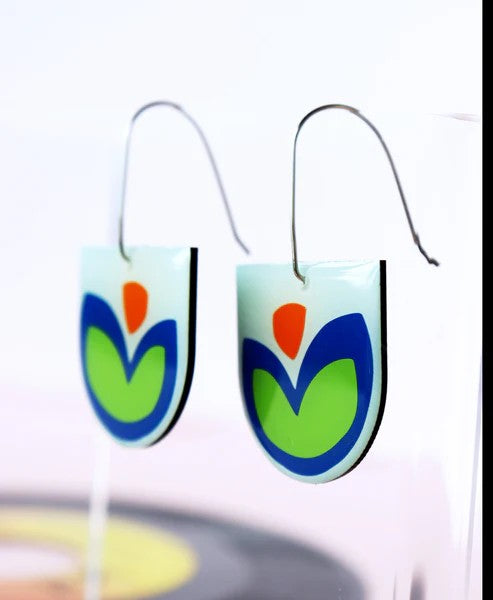 Dana - FLOR Earrings in Blue, Vibrant Green and Orange