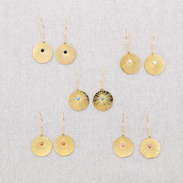 Stone Medal Pendant Earrings
