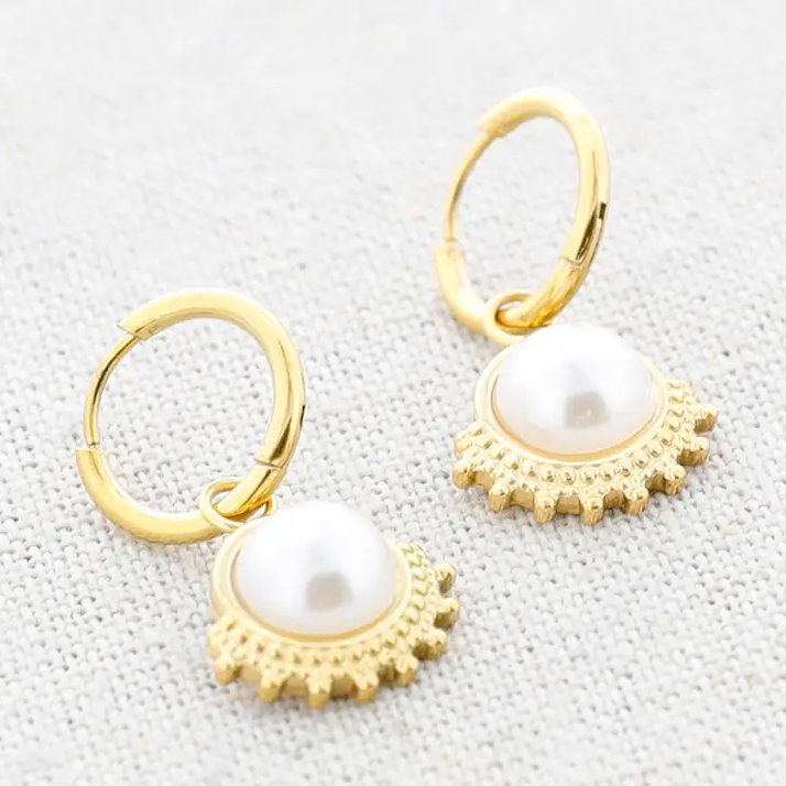 Pearl Sun Pendant Earrings