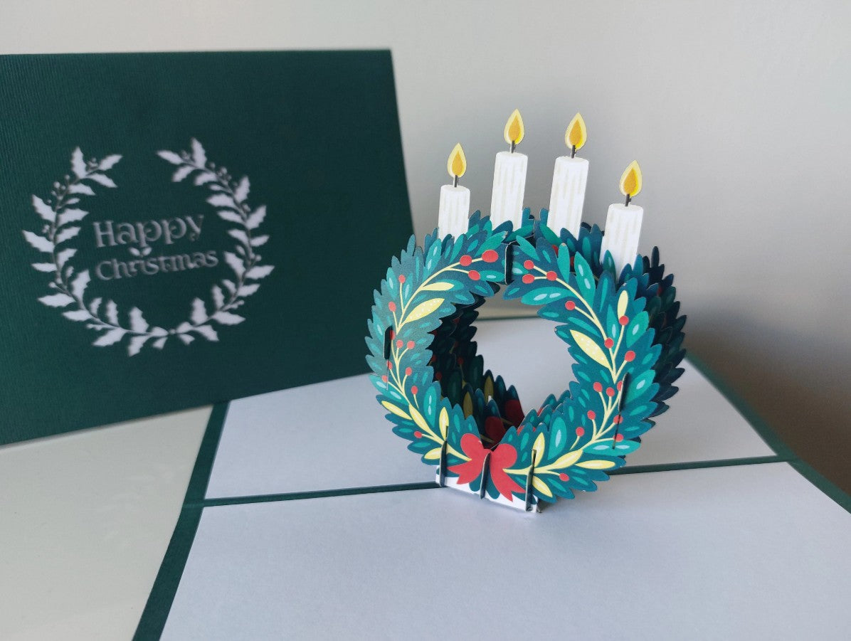 Paper Bear Pop-Up Card - Christmas Wreath