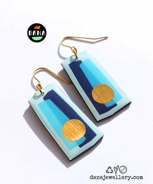 Dana - In shades of blue and a pop of gold - recycled vinyl earrings