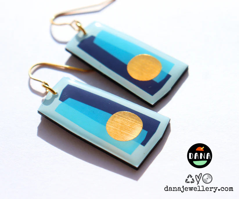 Dana - In shades of blue and a pop of gold - recycled vinyl earrings