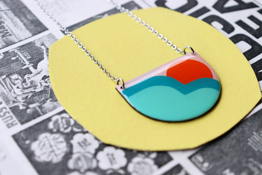Dana - Colourful recycled necklace in deep orange, teal, turquoise - handmade in Ireland