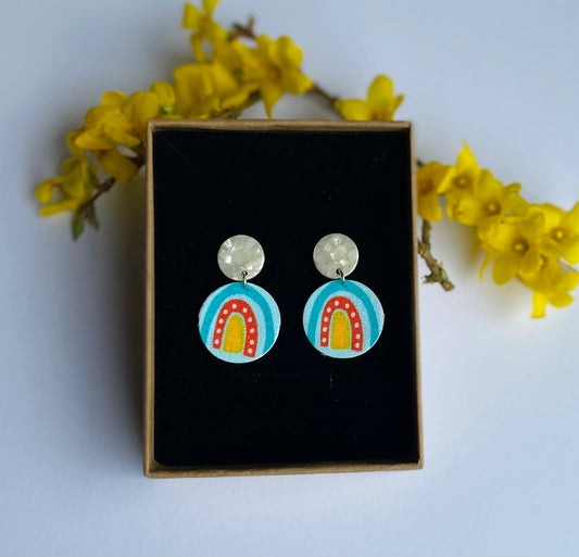 GG Design - Circles of spring ivory rainbow earrings