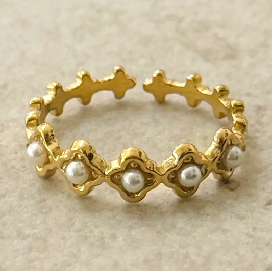 Floral Bohem Ring With Mini Pearls