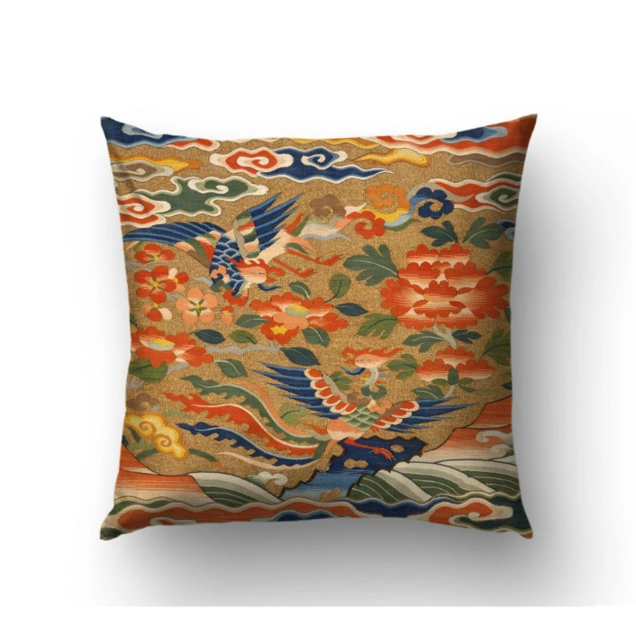 Pillow Cover – Peony & Clouds | Chinese Phoenix Rank Badge
