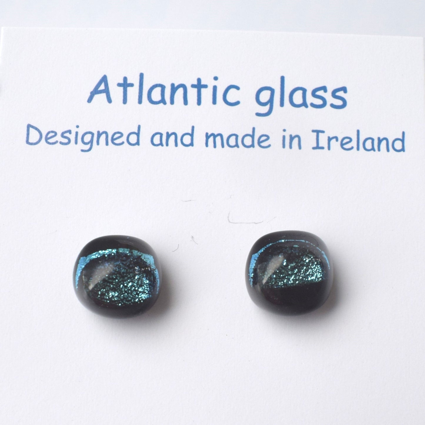 Atlantic Glass - Black and Shimmering Blue Stud Earrings