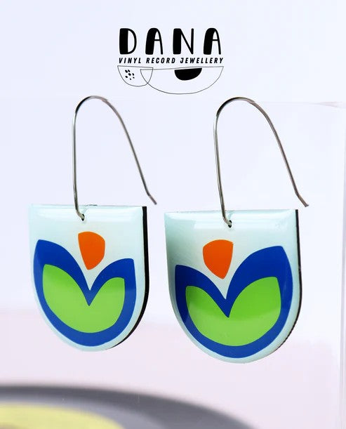 Dana - FLOR Earrings in Blue, Vibrant Green and Orange