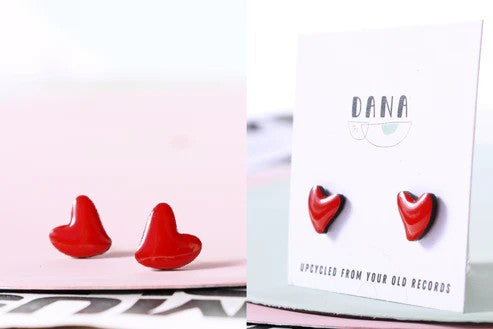 Dana - Heart Studs Earrings in Red Colour