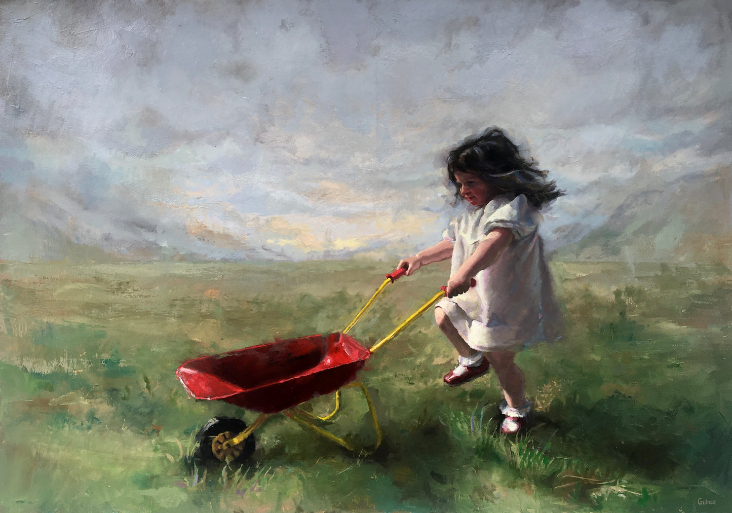 Girl with a Red Wheelbarrow, Framed Giclée Print - Julianne Guinee