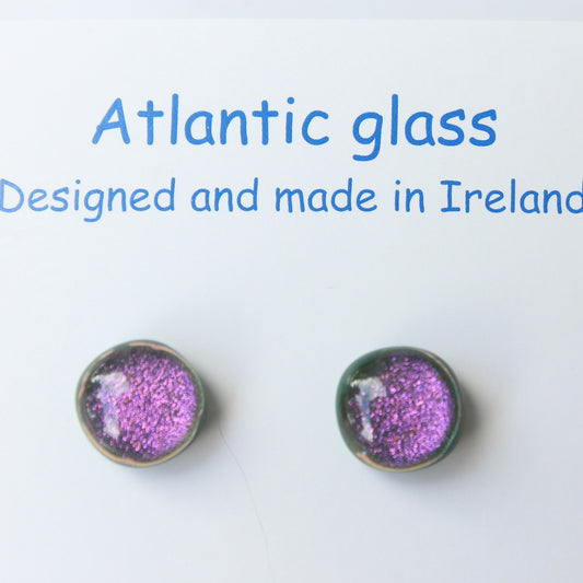Atlantic Glass - Green and Pink Dichroic Fused Glass Earrings