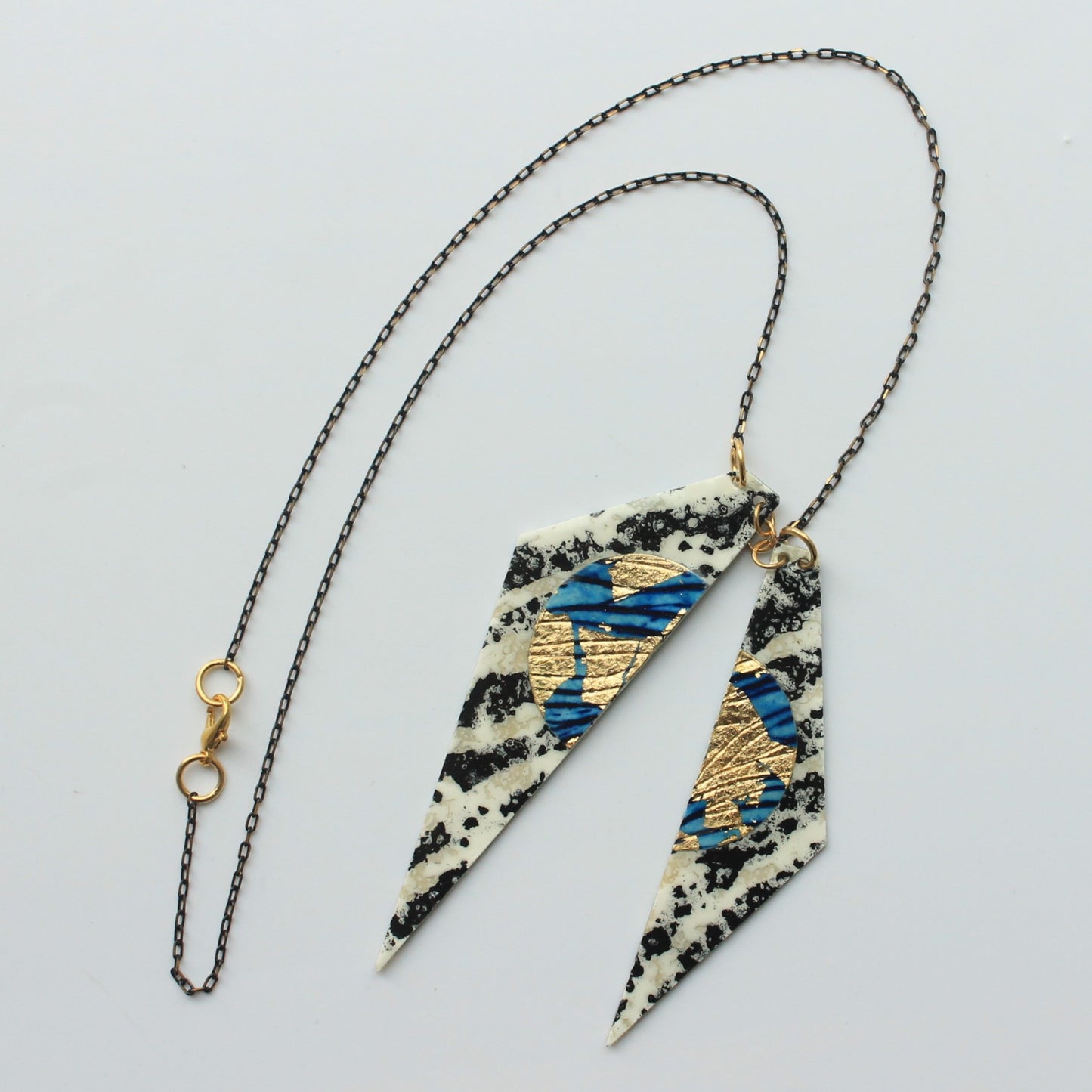 Zazu batik textile necklace in charcoal/blue/gold - Rothlu