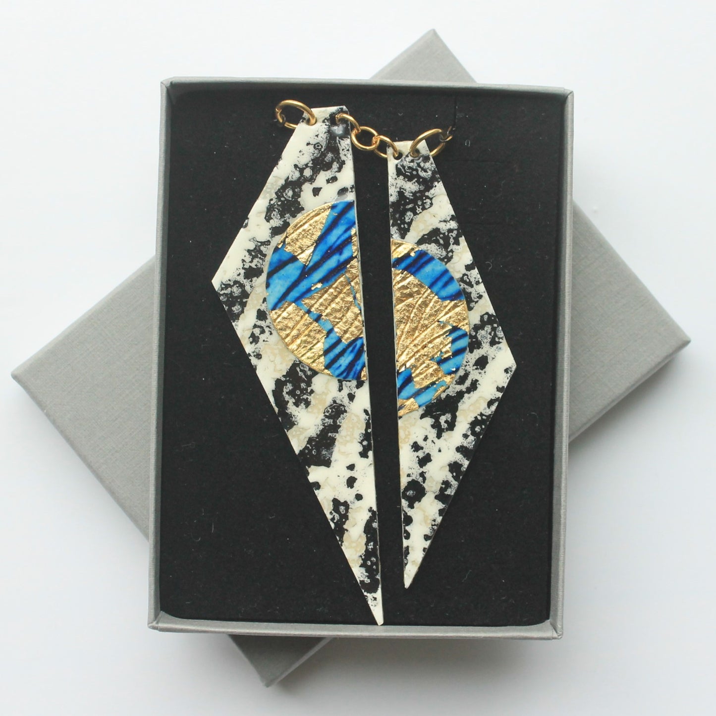 Zazu batik textile necklace in charcoal/blue/gold - Rothlu