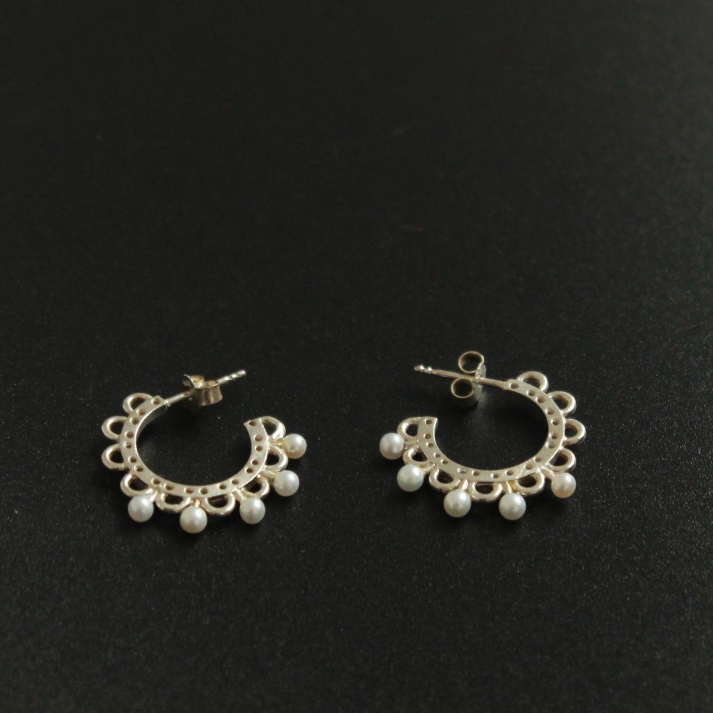 Limerick Lace Inspired Silver and Pearl Earrings - Marianne Kenny