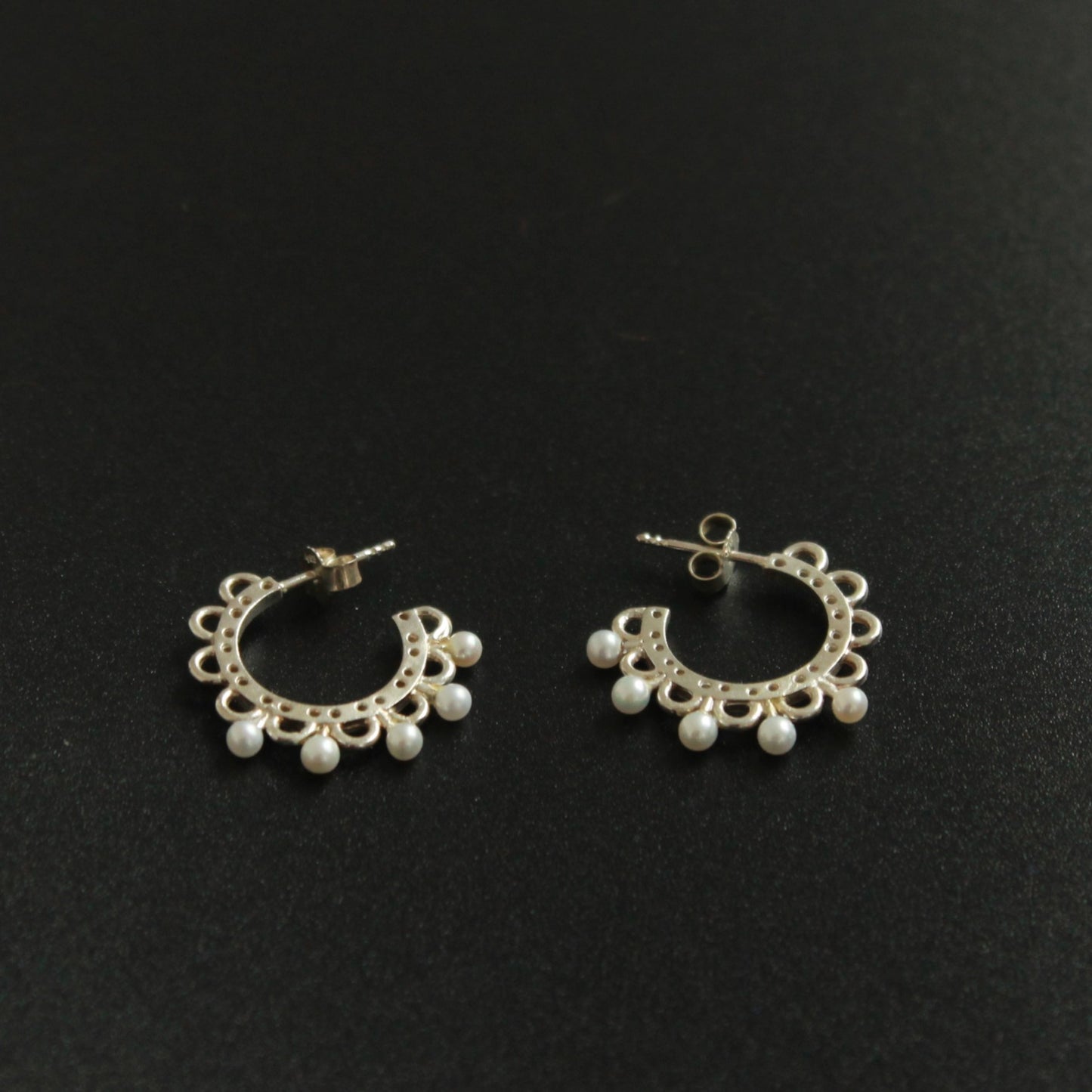 Limerick Lace Inspired Silver and Pearl Earrings - Marianne Kenny