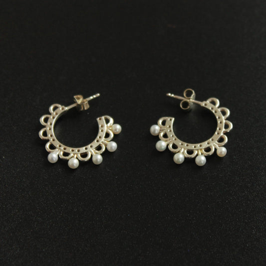 Limerick Lace Inspired Silver and Pearl Earrings - Marianne Kenny
