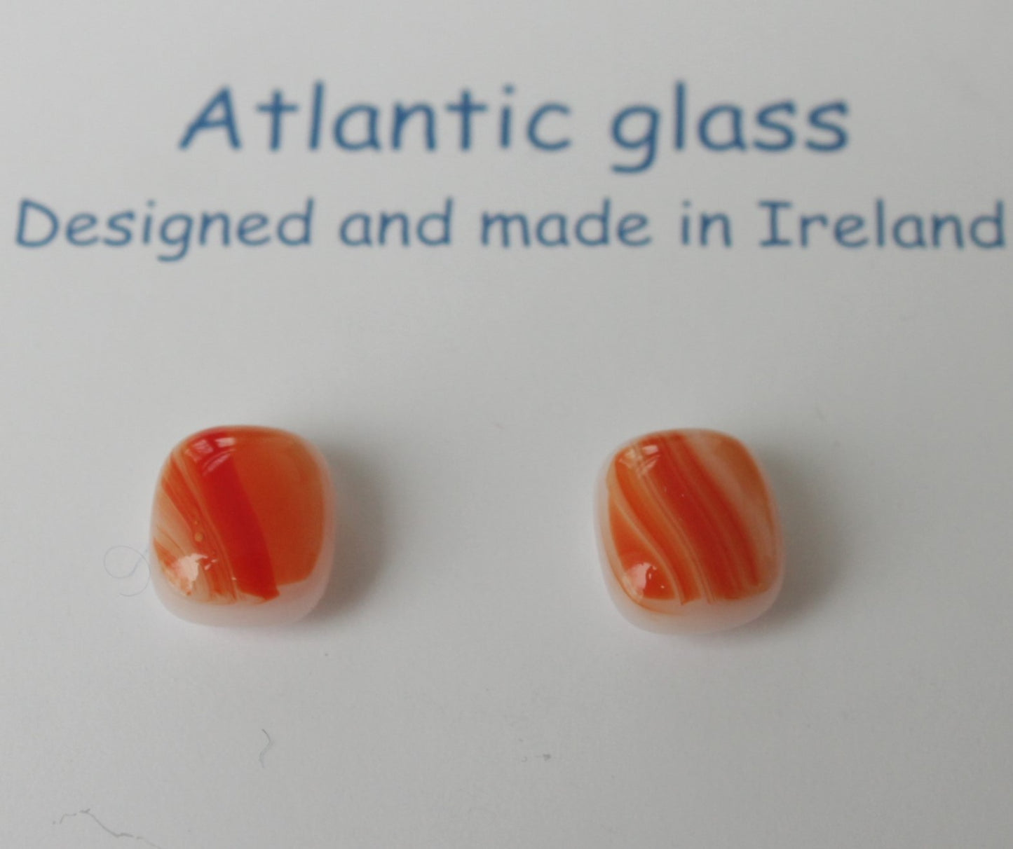 Atlantic Glass - Red and White Stiped Fused Glass Stud Earrings