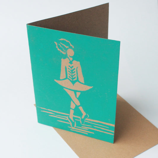 Irish Dancer Lino Printed Card - Greeting Card
