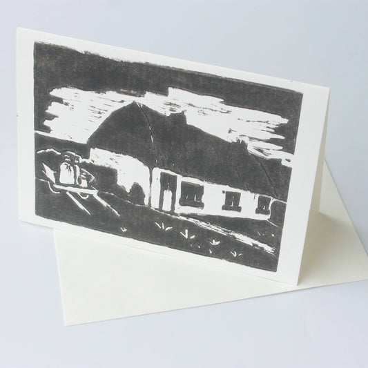 Thatched Irish Cottage Lino Printed Card - Greeting Card