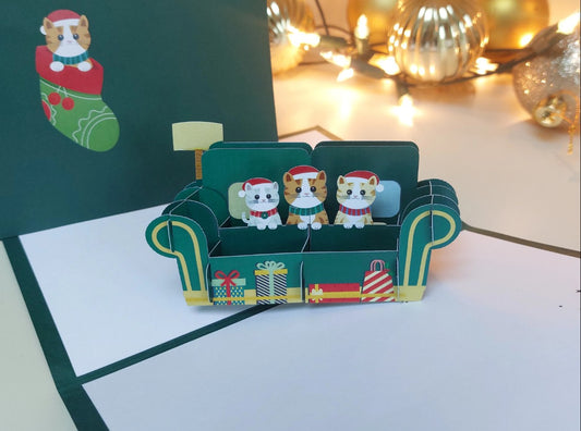 Paper Bear Pop-Up Card - Christmas Kittens