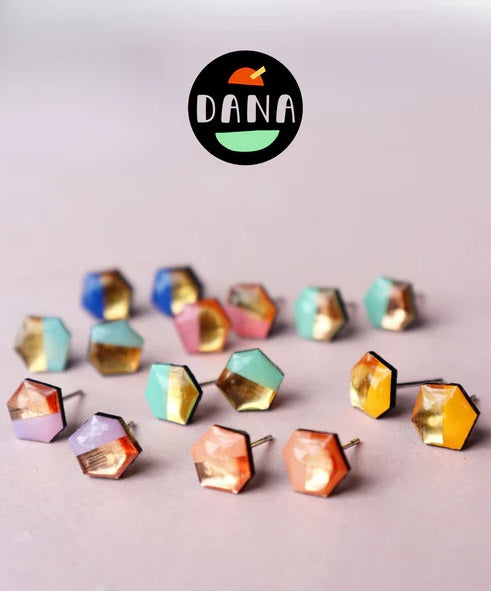 Dana - Nugget Stud Earring - Pink and Gold