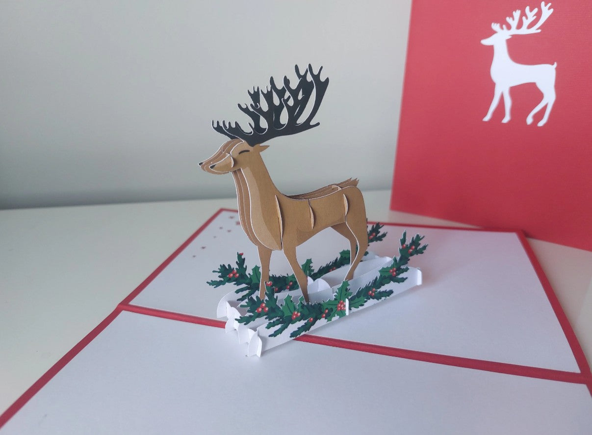 Paper Bear Pop-Up Card - Dasher Reindeer