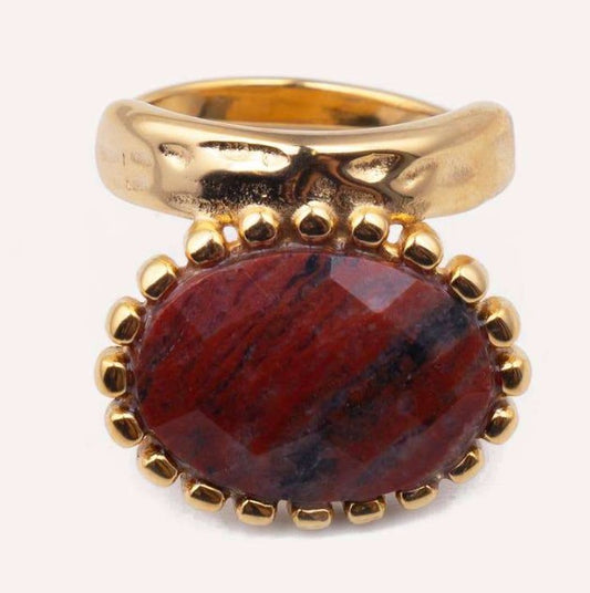 Cucocuca - Adjustable Ring Red Sesame Stone