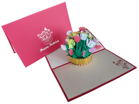 Pop Up Card - Birthday Tulip Basket