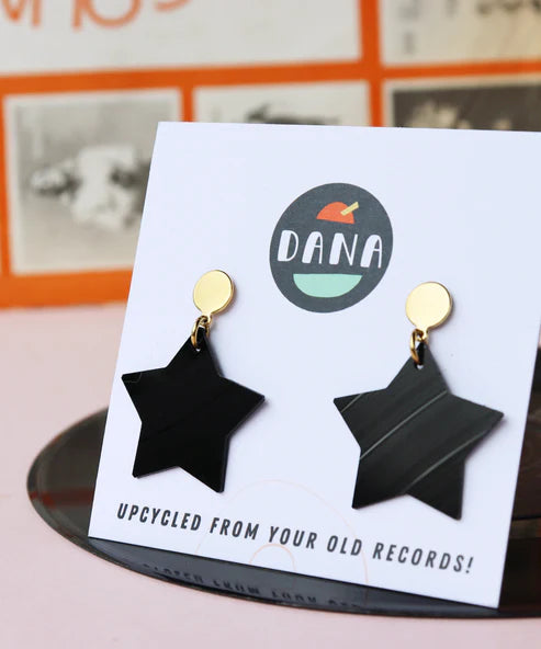 Dana - Black Star Earrings on Gold Posts