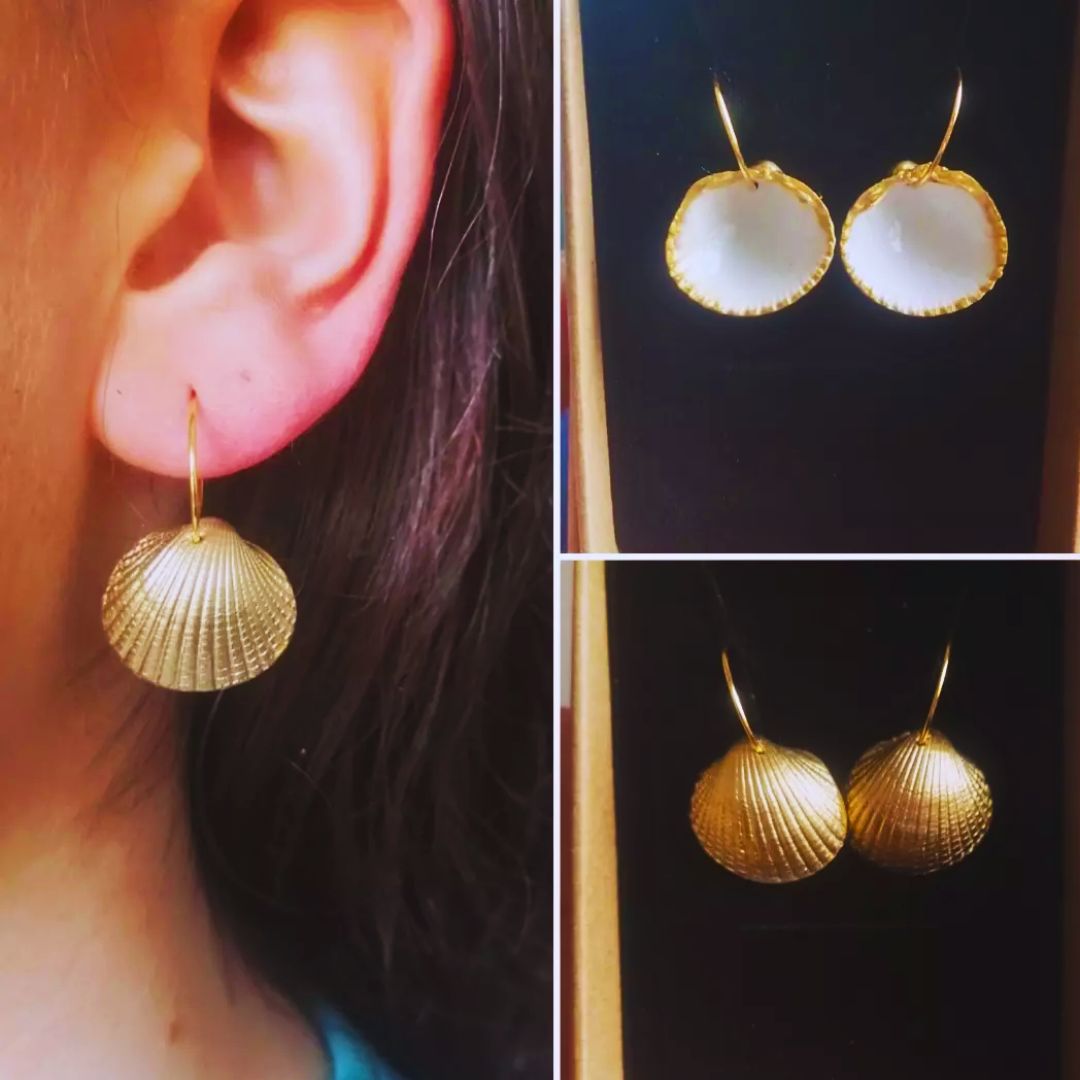 White and Gold Shell Earrings - GG Designs