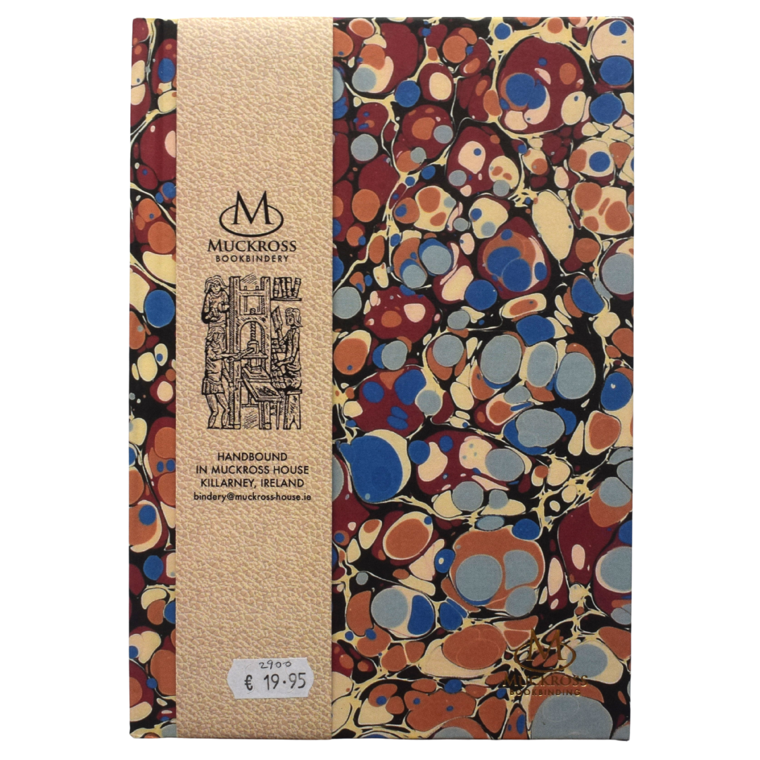 Muckross - Handbound A5 Journal - Blue, Red, Orange, Black and Cream Marble