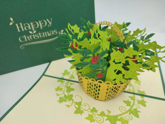 Paper Bear Pop-Up Card - Holly & Ivy Basket