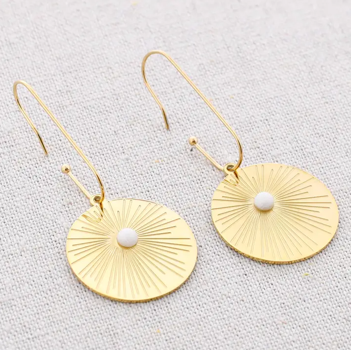 Stone Medal Pendant Earrings