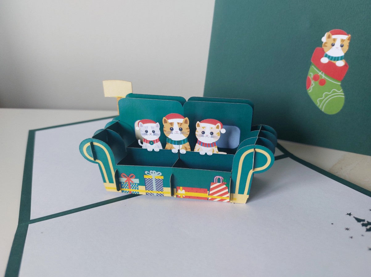 Paper Bear Pop-Up Card - Christmas Kittens