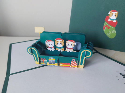 Paper Bear Pop-Up Card - Christmas Kittens
