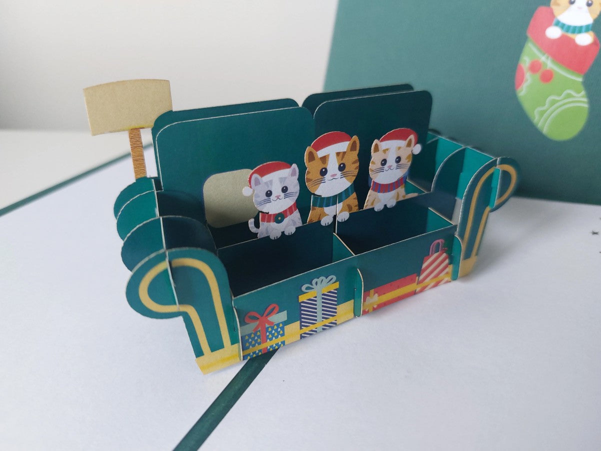 Paper Bear Pop-Up Card - Christmas Kittens