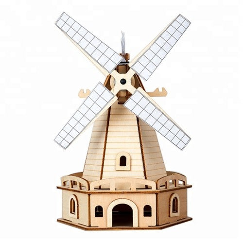 3D Solar Power Windmill - Wooden Puzzle - De Bouwplaats