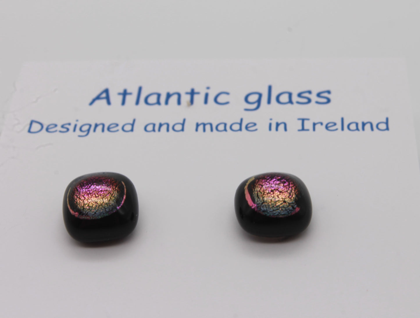 Atlantic Glass - Black with Pink Shimmer Fused Glass Stud Earrings